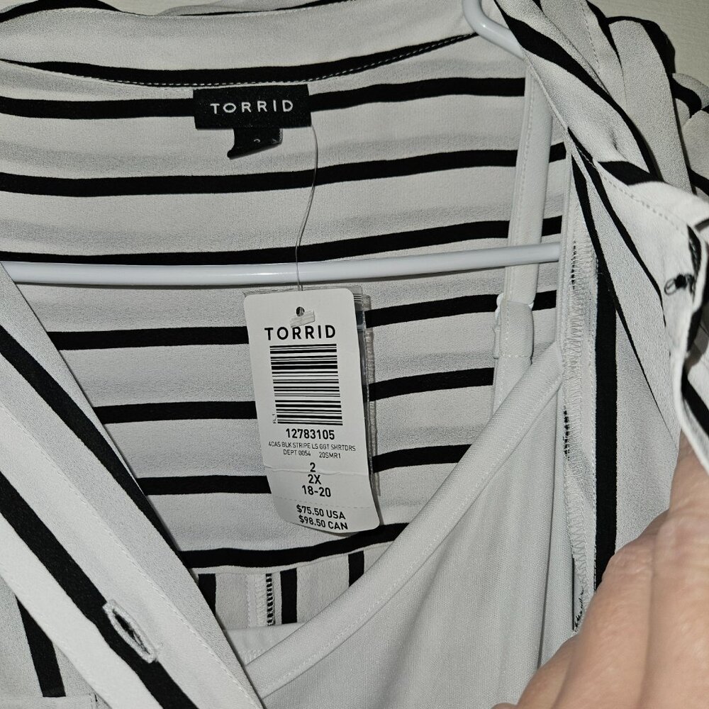 NWT Torrid Black & White Stripe Georgette Midi Shirt Dress (2X) - Picture 10 of 12